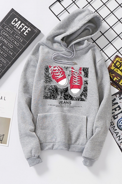 Unisex Trendy Letter JEANS Shoes Printed Long Sleeve Casual Sports Hoodie