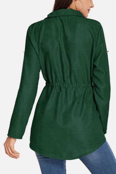 Womens Classic Simple Plain Long Sleeve Lapel Collar Bow Tide Button Down Shirt Blouse
