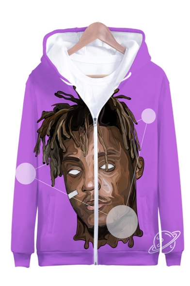 American Hot Popular Rapper Comic Figure 3D Printed Purple Long Sleeve Zip Up Hoodie