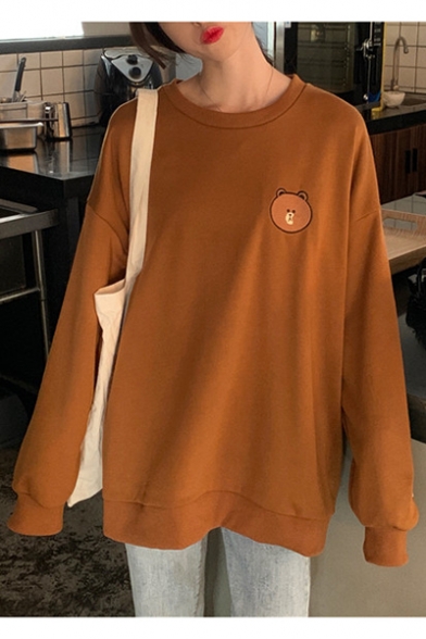 Cartoon Animal Printed Round Neck Long Sleeve Cotton Sweatshirt