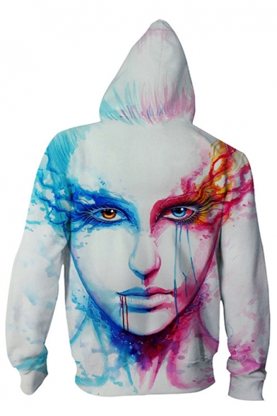 Cool 3D Blood Figure Face Printed White Long Sleeve Zip Up Sport Fitted Hoodie