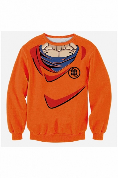 Comic 3D Printed Cosplay Costume Round Neck Long Sleeve Orange Pullover Sweatshirts