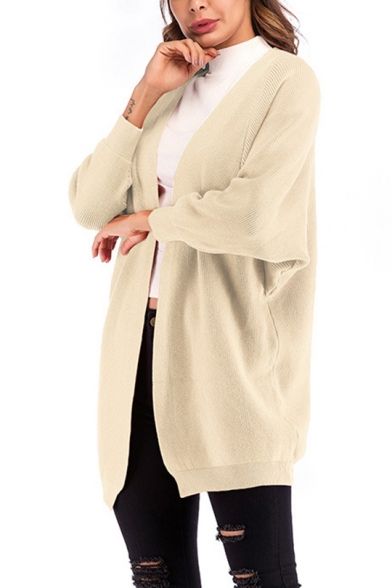 Fashion Simple Plain Batwing Sleeve Open Front Cardigan Coat for Women