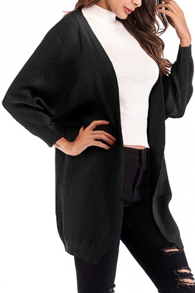 Fashion Simple Plain Batwing Sleeve Open Front Cardigan Coat for Women