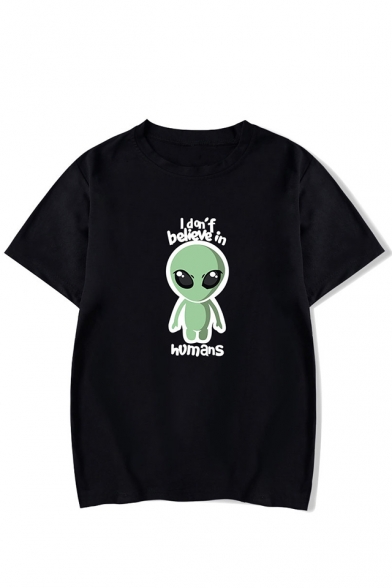 Funny Cartoon Alien Letter I Don't Believe In Humans Short Sleeve Graphic Tee
