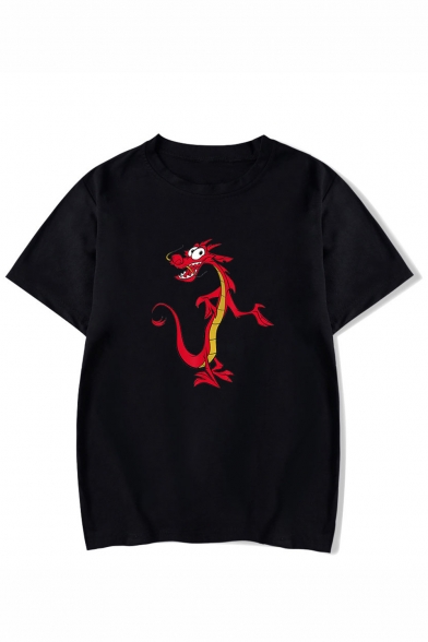 Funny Cartoon Dragon Printed Round Neck Short Sleeve Casual Unisex T-Shirt