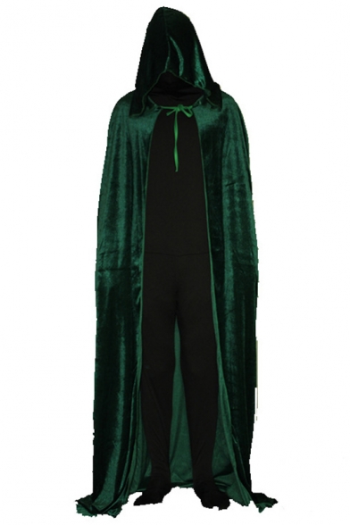 Halloween Theme Cosplay Costume Plain Tied Hooded Witch Longline Cloak Cape Coat for Adult