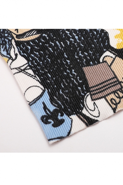 Hot Popular Cartoon Graffiti Print V Neck Long Sleeve Cardigan for Women