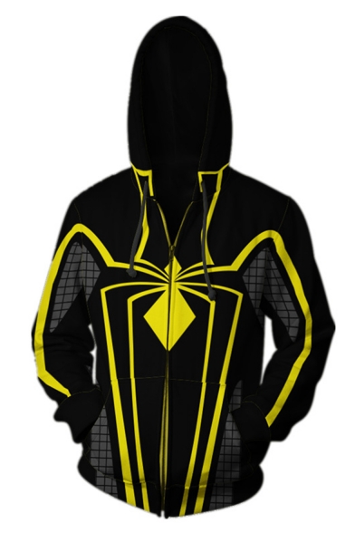 Hot Popular Spider 3D Printed Black and Yellow Long Sleeve Zip Up Cosplay Hoodie