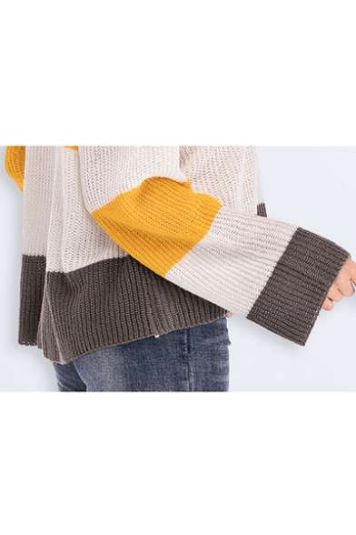 Ladies Patchwork Print Round Neck Boxy Drop Sleeve Knitwear Sweater