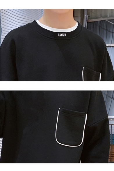 Men's New Design Pocket Embellished Simple Plain Casual Sweatshirt