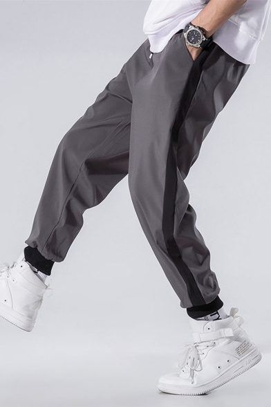 Men's New Fashion Colorblock Tape Side Drawstring Waist Elastic Cuffs Casual Track Pants Tapered Pants