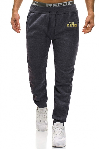 Men's New Fashion Letter THE KING Printed Drawstring Waist Casual Cotton Sweatpants