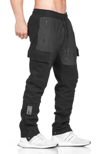 Men's New Fashion Simple Plain Drawstring Waist Casual Relaxed Sweatpants Cargo Pants with Side Pockets
