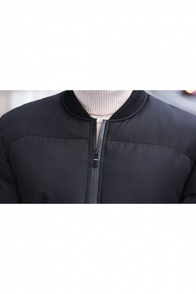 Mens New Stylish Simple Letter Print Stand Collar Long Sleeve Zip Up Casual Padded Jacket