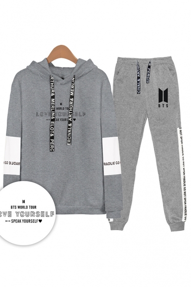 New Arrival Autumn Winter Letters Print Patterns Sport Long Sleeve Hoodie with Drawstring Sweatpants Co-ords