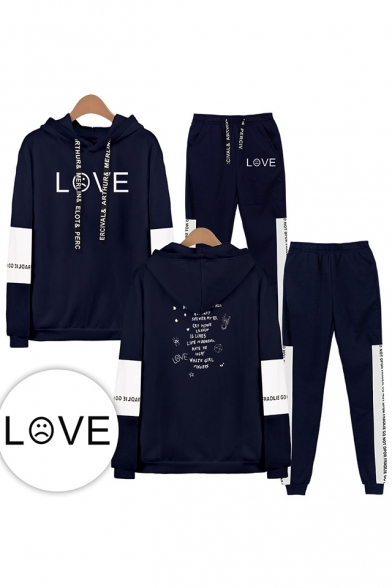 New Cool Letters LOVE Print Sport Long Sleeve Loose Hoodie with Elastic Sweatpants Two Piece Set