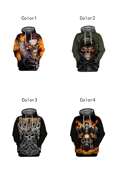 New Fashion Cool Fire Skull 3D Printed Long Sleeve Drawstring Pullover Hoodie