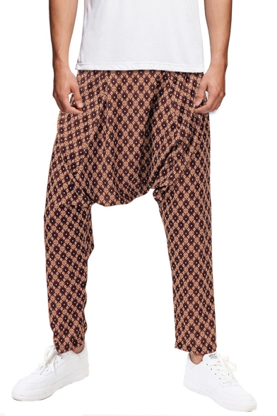 New Fashion Unique Geometric Printed Loose Fit Casual Baggy Drop-Crotch Harem Pants