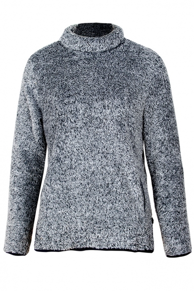 New Popular High Neck Split Hem Long Sleeve Plain Fluffy Sweatshirt With Pocket