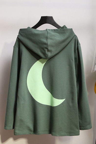 New Popular Reflect Light Moon Pattern Long Sleeve Casual Loose Hoodie