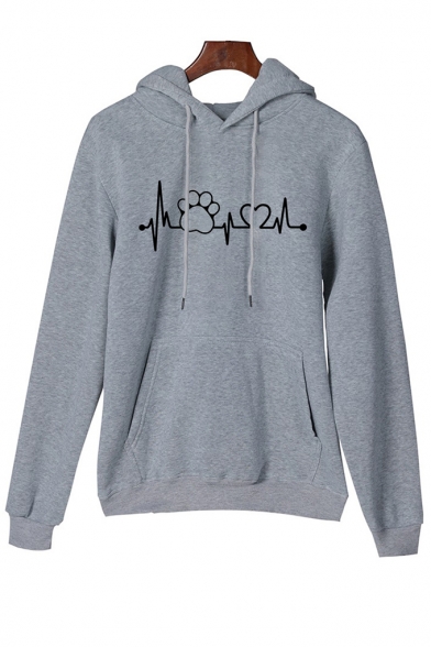 New Stylish Funny Cardiogram Love Heart And Claw Printed Long Sleeve Hoodie With Pocket