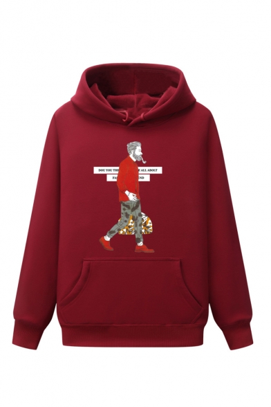 New Stylish Letter Comic Figure Printed Long Sleeve Casual Loose Hoodie with Pocket