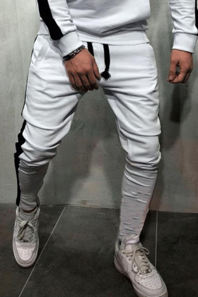 Popular Fashion Colorblock Patched Side Drawstring Waist Casual Sports Sweatpants Pencil Pants for Men