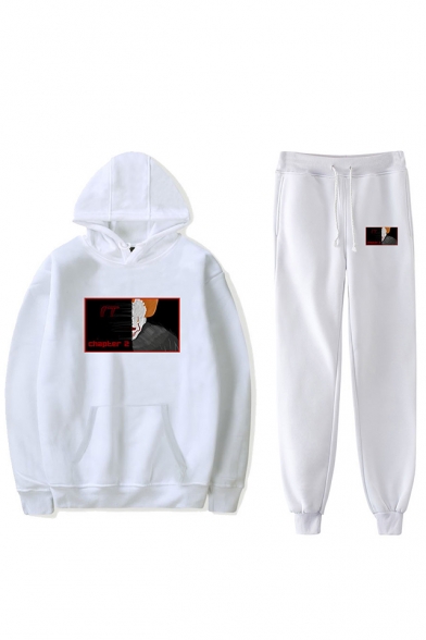 Popular IT Clown Printed Long Sleeve Hoodie with Sport Joggers Sweatpants Co-ords