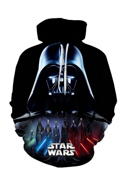Star Wars Comic Character 3D Printed Drawstring Hooded Long Sleeve Black Pullover Hoodie