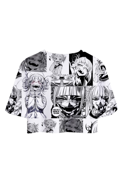 Summer Funny 3D Comic Anime Ahegao Character Printed Short Sleeve Cropped Tee