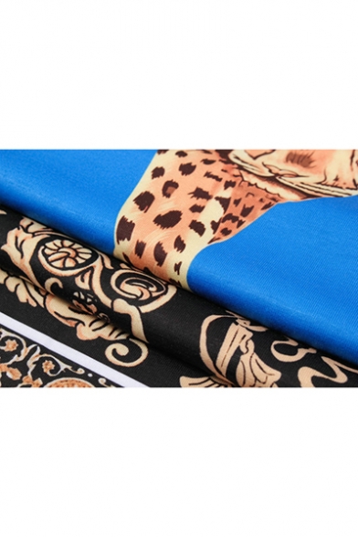 Summer Vintage Ethnic Style Mens Short Sleeve Round Neck Leopard Printed Pullover T-Shirt