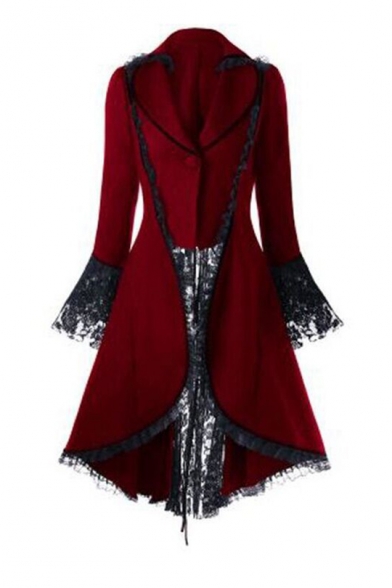 Women's Gothic Vintage Tailcoat Steampunk Waist Tuxedo Bandage Lace-up Back Longline Coat