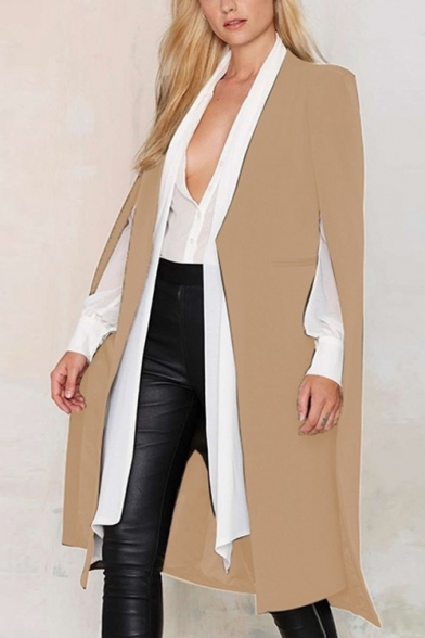 Haoduoyi 2017 Women Casual Open Front Blazer Suits with Pocket Cape Trench Coat 