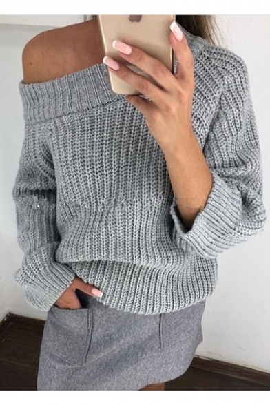 Womens Off-Duty Plain Boat Neck Raglan Sleeve Boxy Ribbed Knit Sweater
