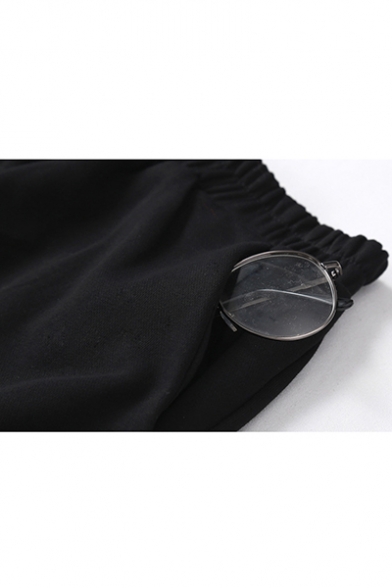 Black Elastic Waist Letter Printed Slit Back Midi Straight Skirt for Women