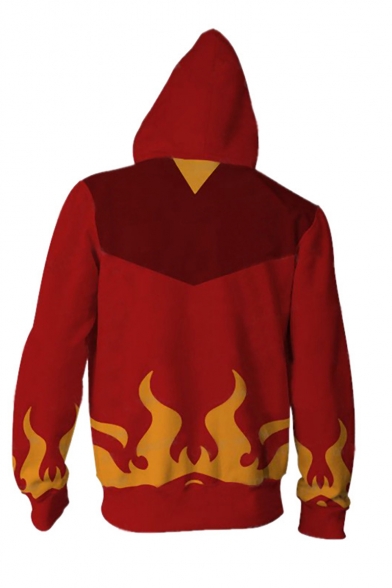 Cool Fashion Yellow Phoenix Fire 3D Printed Comic Cosplay Costume Red Long Sleeve Zip Up Hoodie