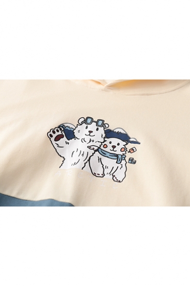 Cute Animal Print Patchwork Color Block Long Sleeve Pullover Casual Hoodie