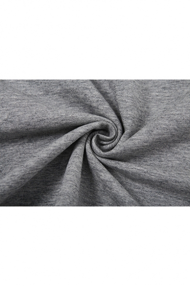Hello Pattaya Letter Print Round Neck Long Sleeve Gray Crop Loose Pullover Sweatshirt