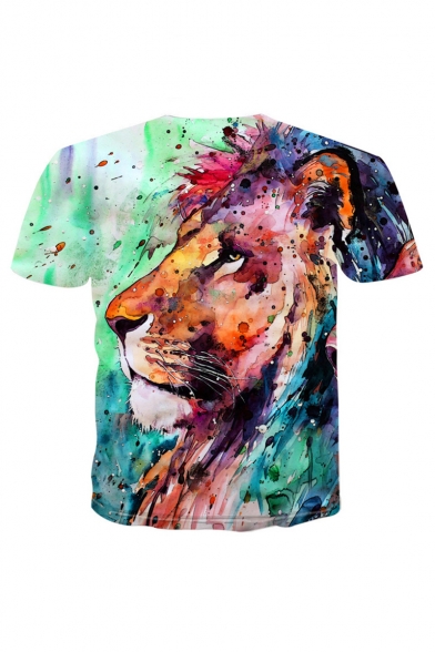 Hot Fashion Colorful Lion Pattern Round Neck Short Sleeve Sports T-Shirt For Men