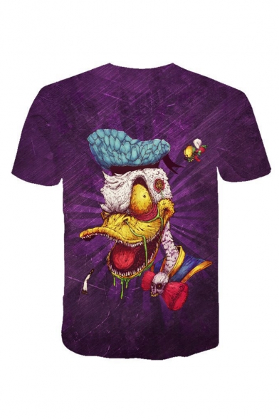 Hot Popular 3D Donald Duck Comic Printed Round Neck Short Sleeve Purple T-Shirt