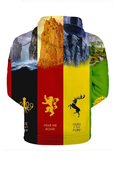 Hot Popular Colorblock Animal Mountain 3D Printed Long Sleeve Multicolor Loose Pullover Hoodie