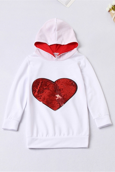 Hot Popular Glitter Sequined Patched Lover Heart Printed Casual Loose Parent-Child Long Sleeves Pullover Hoodie