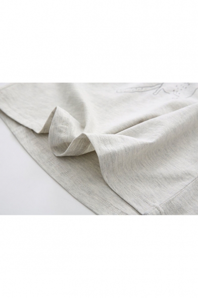 Hot Popular White Raglan Sleeve Cat Printed Casual Loose T Shirt