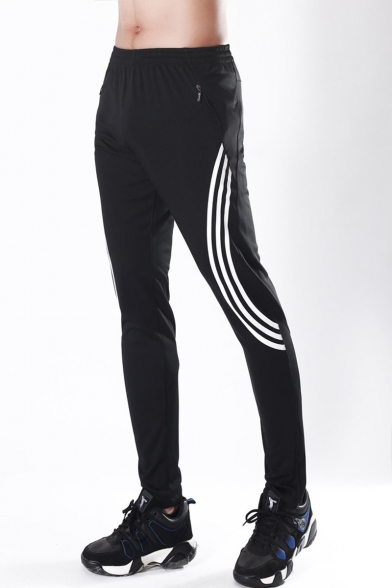 Men's Fashion Contrast Curve Stripe Printed Zipped Pocket Elastic Waist Casual Running Sweatpants