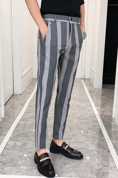 Men's Hot Fashion Colorblock Stripe Printed Slim Fit Casual Dress Pants