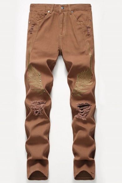 mens brown ripped jeans