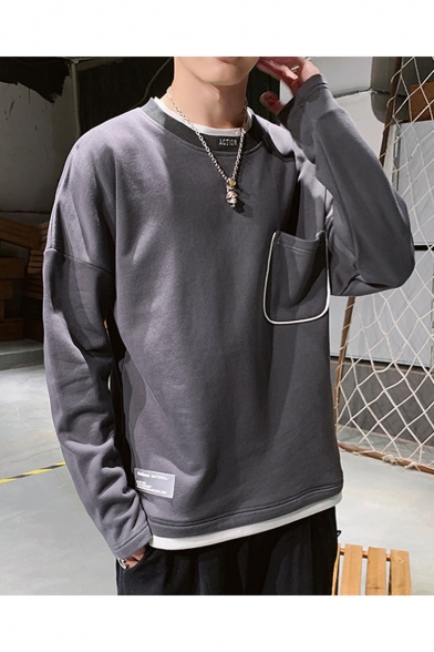 Men's New Design Pocket Embellished Simple Plain Casual Sweatshirt
