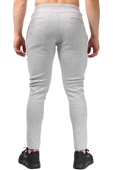 Men's New Fashion Logo Printed Zippered Pocket Side Drawstring Waist Casual Sports Pencil Pants