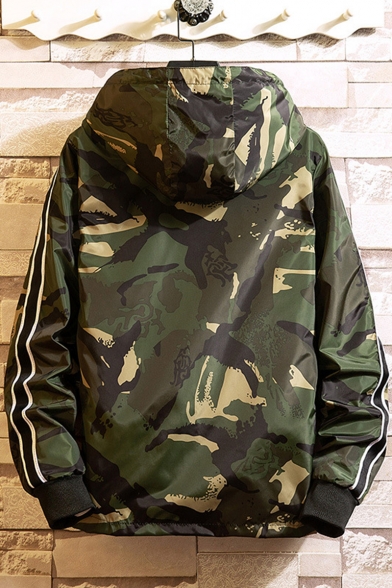 Mens Hot Popular Fashion Camo Printed Long Sleeve Hooded Zip Up Plus Size Jacket